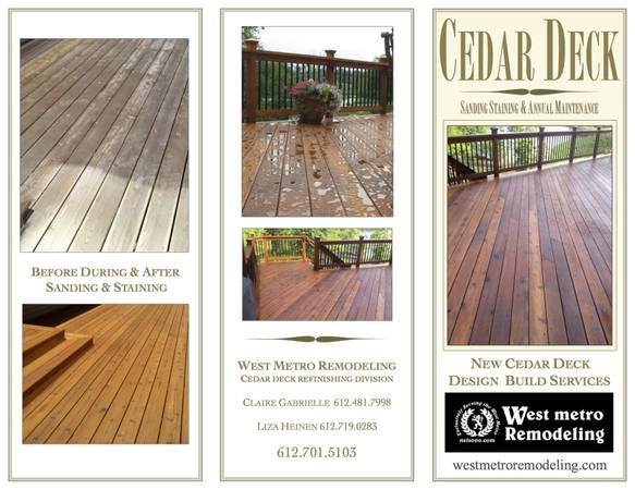 Cedar Deck Refinishing  Contractor Assistant (TC West Metro)