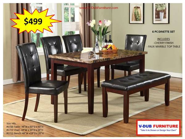 Cherrry Dinner Table Set with 4 chairs amp bench