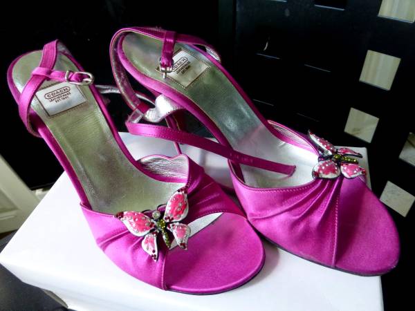 Coach with butterfly detail, Fuchsia, Hot pink, Satin summer shoes siz