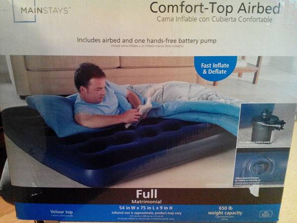 Comfort Top Full Size Airbed Hands Free Battery Operated Pump