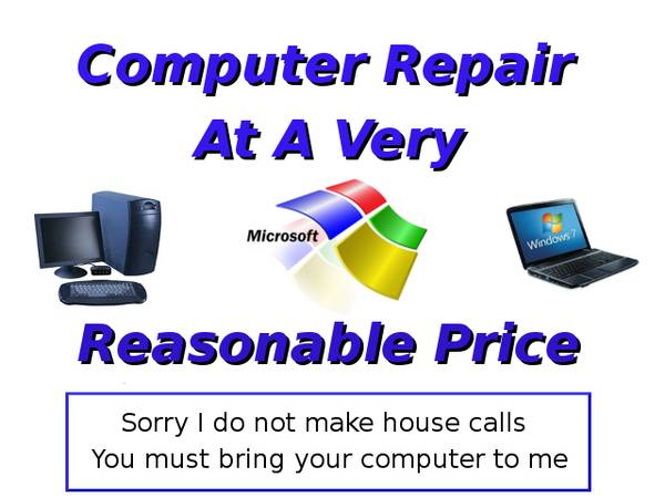 Computer repair, very reasonably priced (KCK, near 47th and Shawnee Dr.)