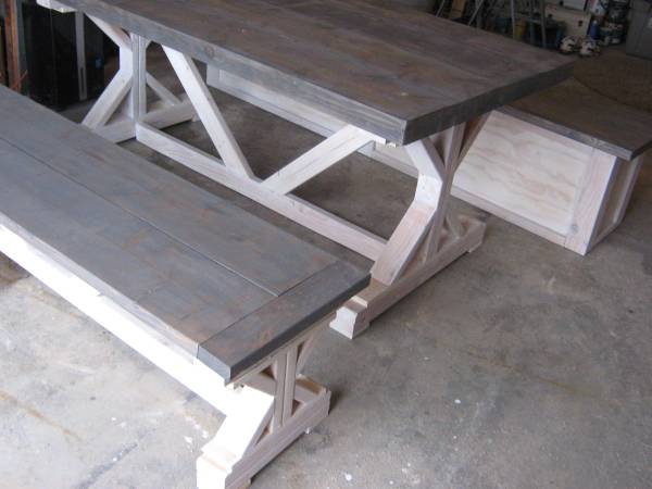 Custom Built Dining Table with Farm Rafter Supports and 2.5 Top