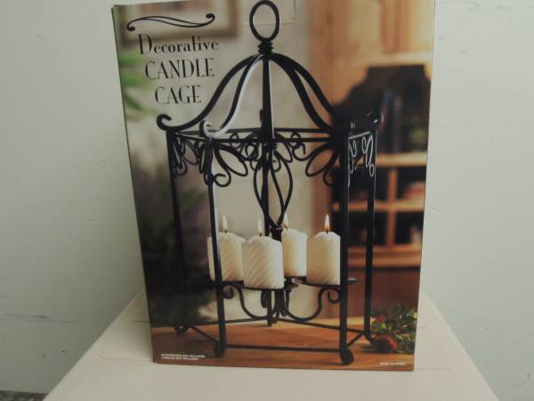 Decorative Candle Cage, wrought iron, holds 4 candles, black (New)