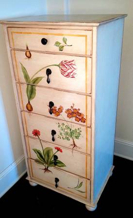 Designer Hand Painted 6 Drawer Loungerie and Matching Storage Chest