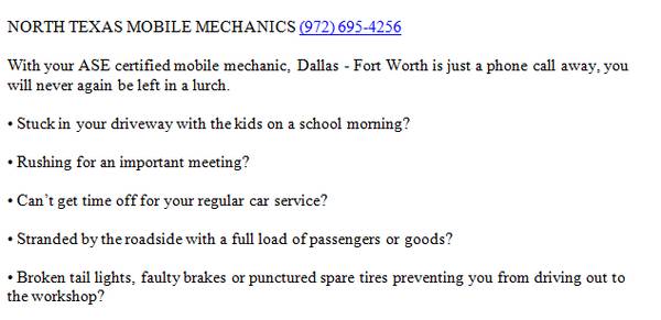 DFW MOBILE MECHANICS (dallas)