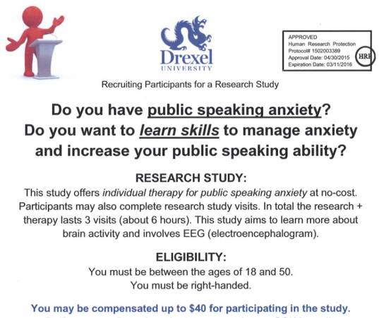Do you suffer from PUBLIC SPEAKING ANXIETY (Drexel University)