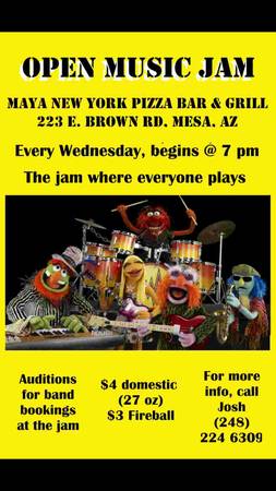 Every Wednesday  7pm OPEN JAM (223 E. Brown rd. Mesa, AZ.)