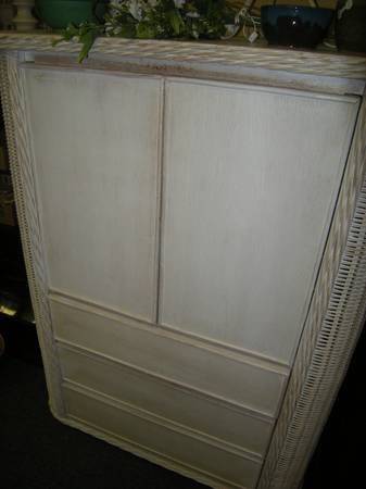 Fabulous cream wicker armoire with 3 drawers