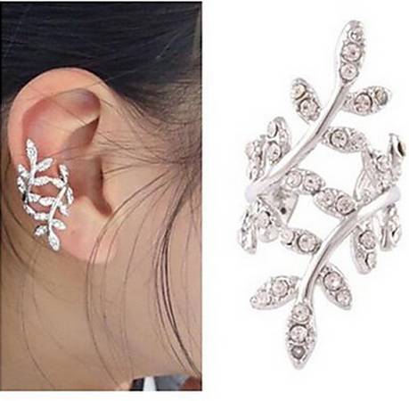Fashion Alloy Ear Cuff (Silver or Gold) (1 Pc) Crystal Leaf Earring