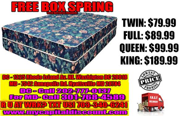 FAST DELIVERY 3 PC KING MATTRESS WITH BOX 189 (1325 Rhode Island Avenue NE  DC)