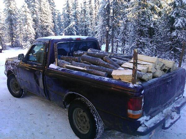 Firewood truck load seasoned spruce