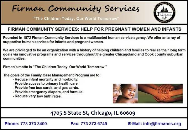 Firman Community Services help for pregnant women and infants. (Cook County)