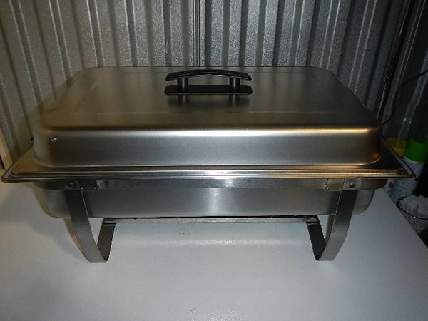 Folding Chafer with Frame, Water Pan, Cover amp 2 Burners, Stainless New