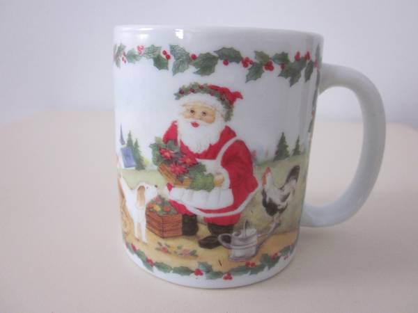Four Coffee Cocoa Tea Mugs with Santa Pictures