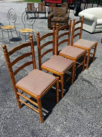 Four Cushioned Wood Ladder Back Chairs