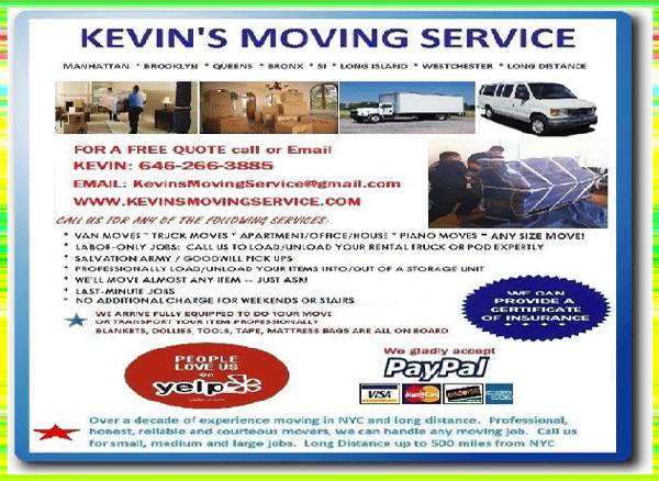 free quotes low rates kevins moving service (any size move van truck labor)