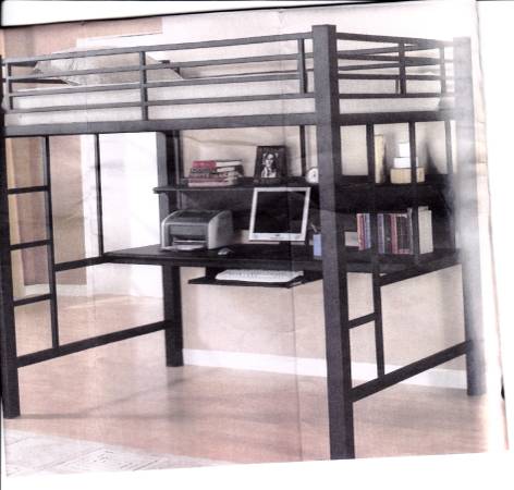 Full Size Black Metal Loft Bed wDesk