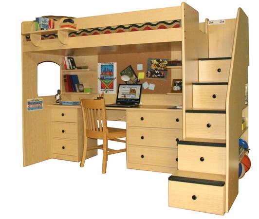 Full Size Loft Bed with Desk