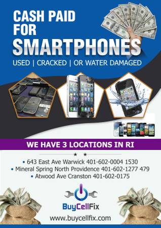 Get  CASH  for your old iPhone or Smartphone today Any condition (BuyCellFix in Warwick)