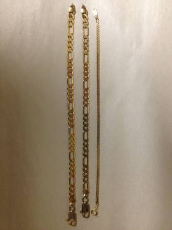 Gold Plated 8 inch Bracelet (Set of 3) Figaro and Herringbone