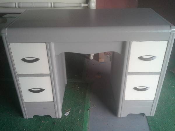 Gorgeous Solid Wood Gray and Soft White Distressed Vintage Desk