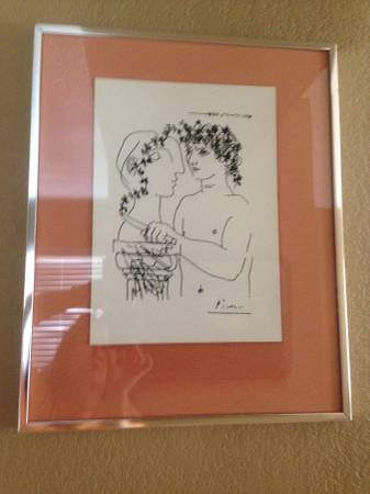 Greek sculpter print, matted, glass with silver frame