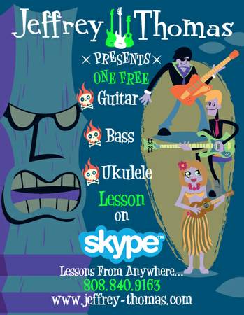 Guitar Bass or Ukulele Lessons (First Class FREE) (anchorage)
