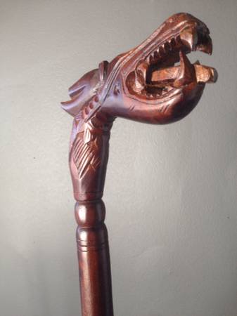 Hand carved wood dragon cane Indonesian Art