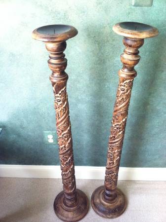 Hand carved Wooden candle sticks