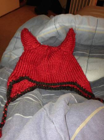 Hand Knit Devil Horn Winter Hat, Halloween Costume