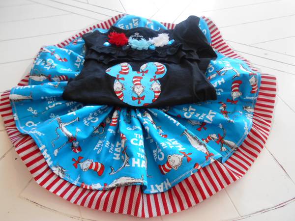 Handmade cat in the hat twirl skirt set