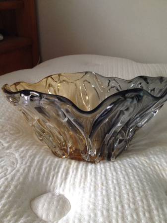 Heavy unique glass bowl half goldhalf silver