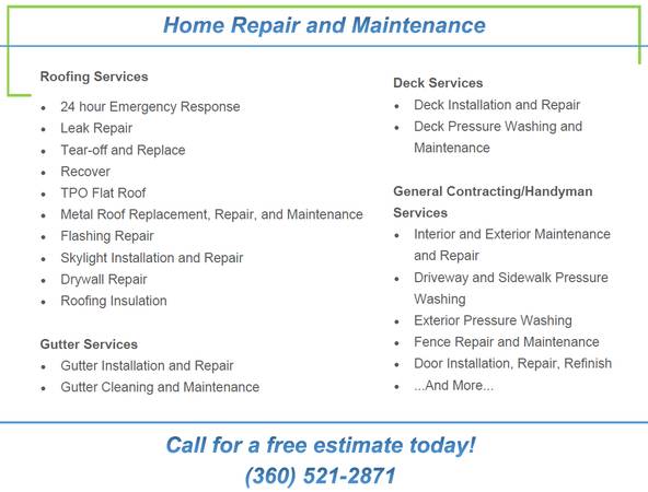 home repair amp maintenance (Roofs, Decks, Fences, and more)