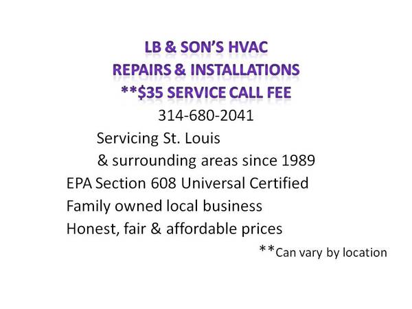 HVAC Repairs amp Installations 35 Service Call Fee