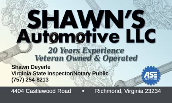 I HAVE LEFT WILLIAMS AND OPENED MY OWN AUTO REPAIR SHOP (RICHMOND)