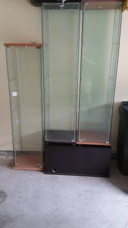 IKEA Detolf Glass display case shelves and base cabinet