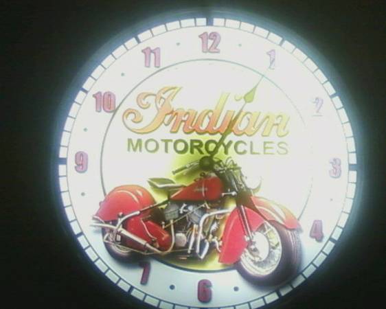 Indian Motorcycle clock and 2 pictures