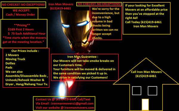 IRON MAN MOVERS  SCHEDULE YOUR MOVE TODAY  (TN)
