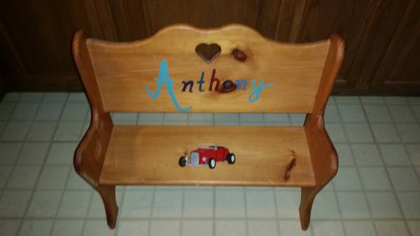 Kids Wood Bench Hand Painted Hot Rod Anthony