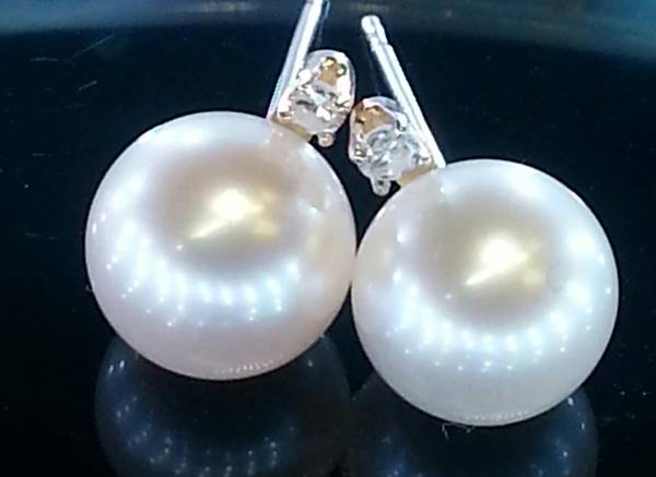 Lab Certified Pearl Diamond Gold Earrings.Layaway ok.