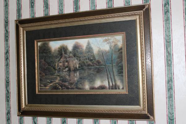 Large Picture of Beautiful House on Lake with great matting and frame