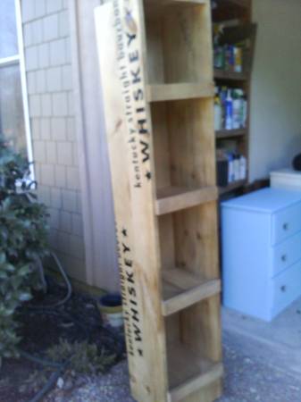 LIQUOR NAMES ON WOOD BOOKCASE