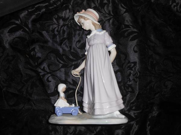 Lladro Girl Pulling Doll Carriage