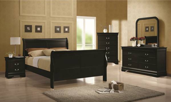 Louis Philippe Design Queen Bedroom Set Dark Cherry or Black
