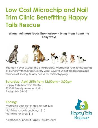 Low Cost Microchip and Nail Trim Clinic for Happy Tails Rescue (7940 University Ave)