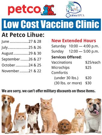 Low cost PET VACCINATIONS in LIHUE KAUAII (Lihue, HI)