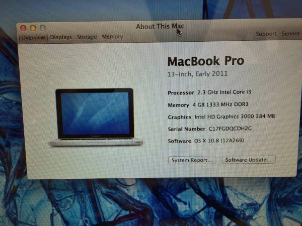 MacBook Pro 13 i5 2.3 GHz, 4GB 250GB, CS6, MS Office