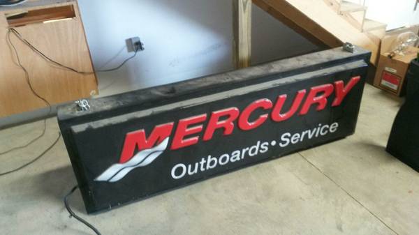 MERCURY OUTBOARD LIGHTED SIGN 2 sided, used, clean