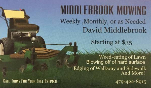 MIDDLEBROOK MOWING Starting at 35 (PRAIRIE GROVE, LINCOLN, FARMINGTON, AND FAYETTEVILLE)