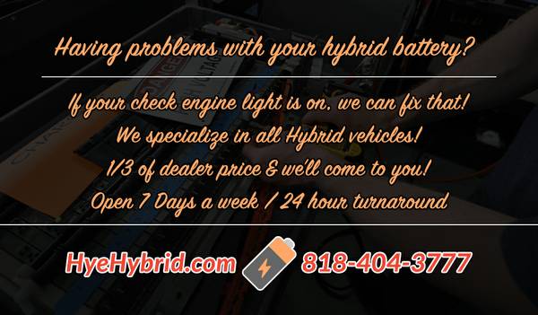 Mobile Hybrid Car Repair Fix Check Engine Light, Refurbish Battery (Palmdale)